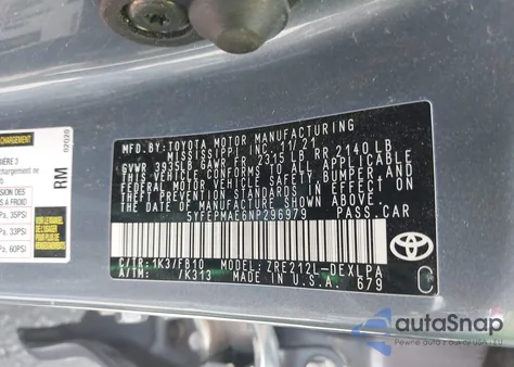 2022 Toyota Corolla Le из США, поврежденный, VIN 5YFEPMAE6NP296979